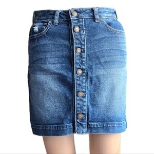 Hollister high rise denim jean skirt vintage stretch + buttons Size 1 Waist 25